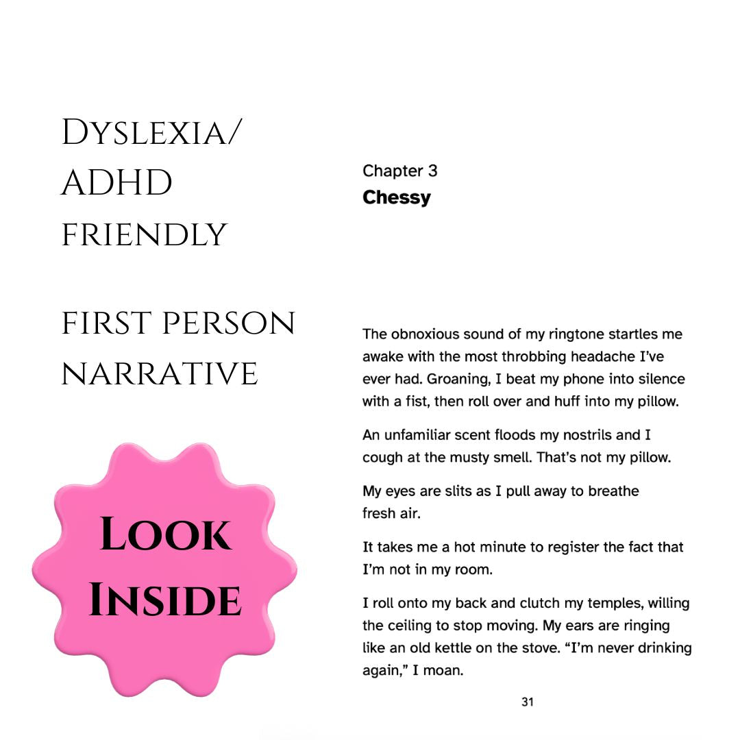 Book page with text and a pink 'Look Inside' button