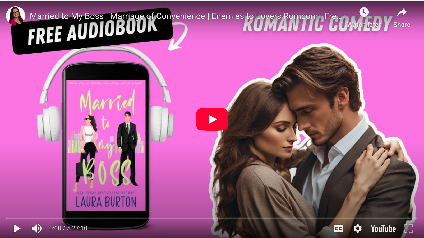 Load video: A bright screen with a handsome couple embracing. The words FREE AUDIOBOOK across the screen and a play button.