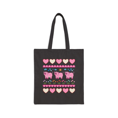 Adorable Pig Tote Bag with Flowers