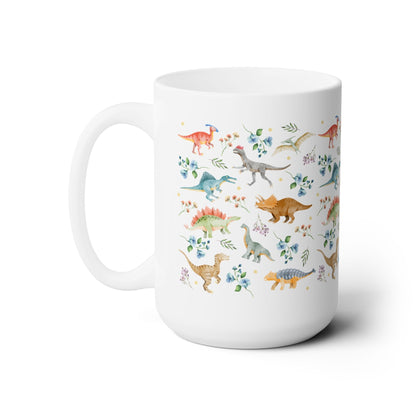 Boho Floral Dinosaur Mug with Stars