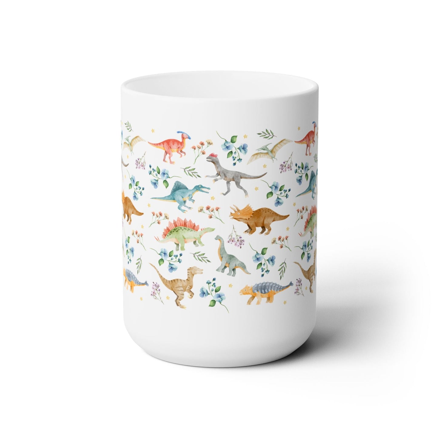 Boho Floral Dinosaur Mug with Stars
