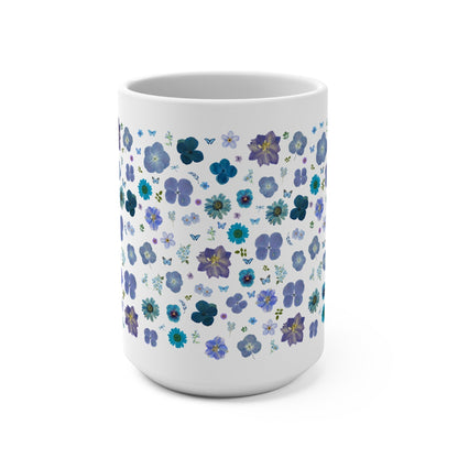 Boho Pressed Flowers Mug: Blue