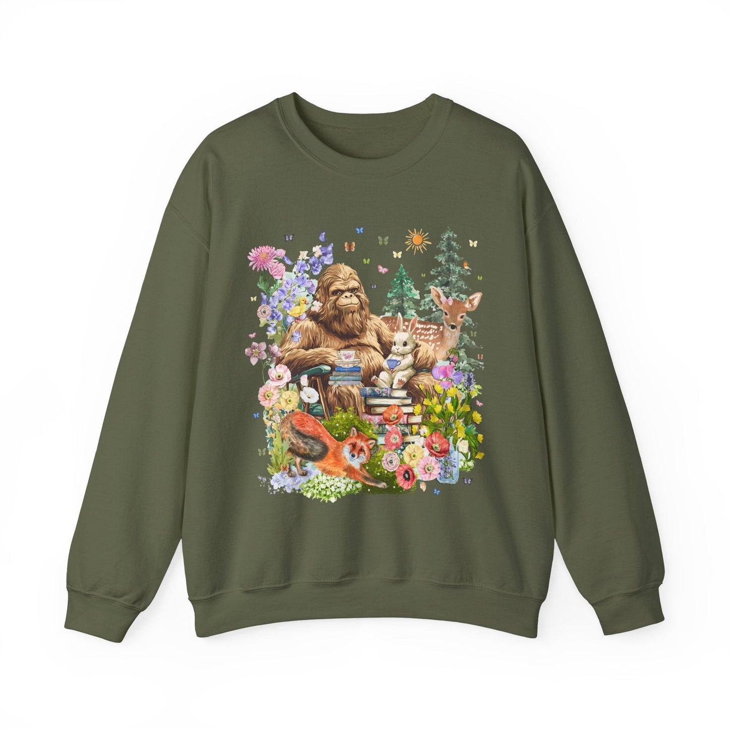 Boho Sasquatch Sweatshirt with Spring Animals