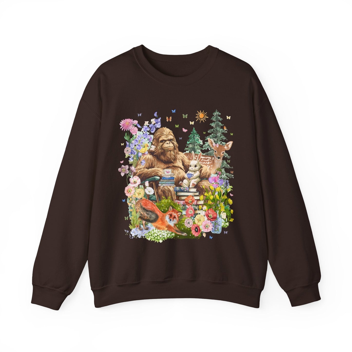 Boho Sasquatch Sweatshirt with Spring Animals