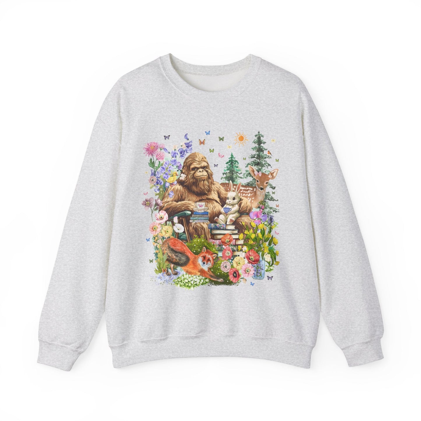 Boho Sasquatch Sweatshirt with Spring Animals