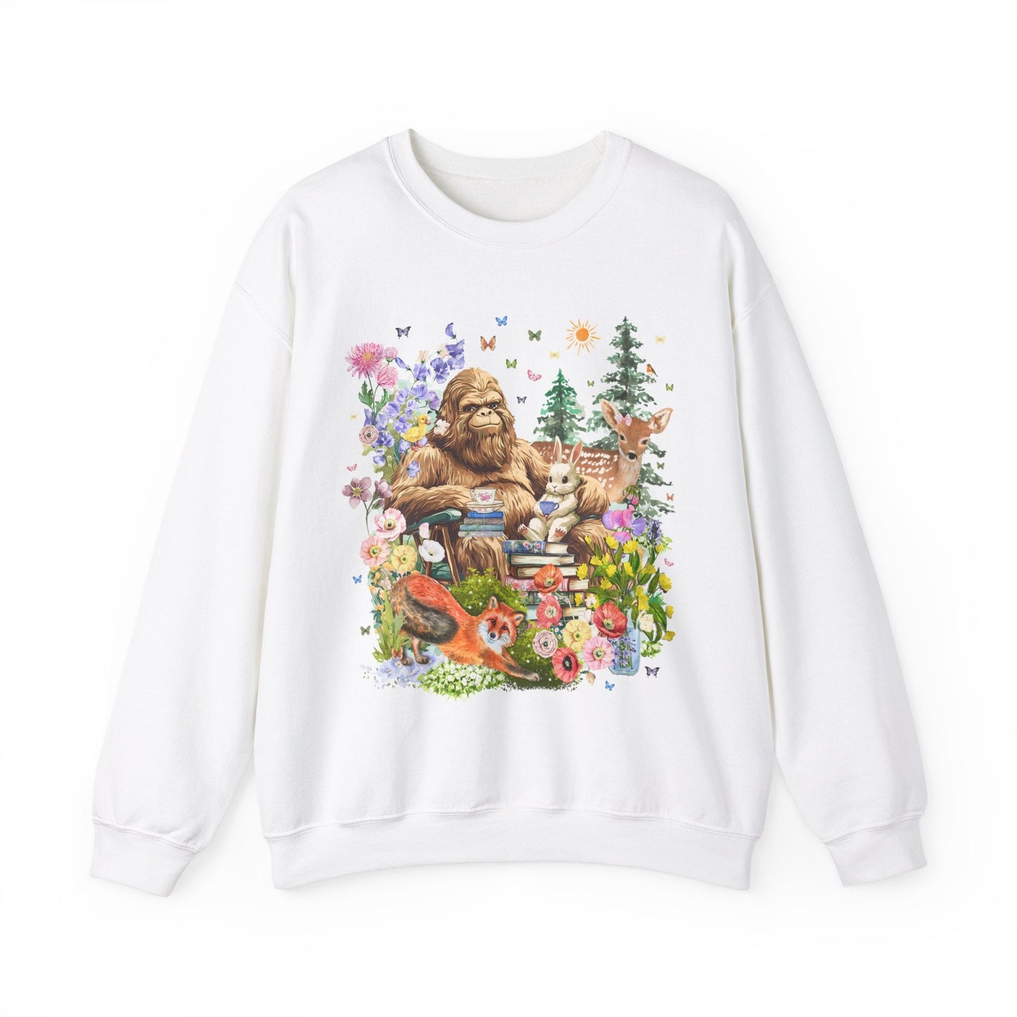 Boho Sasquatch Sweatshirt with Spring Animals