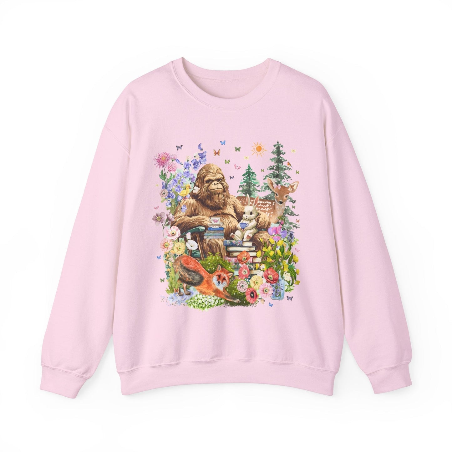 Boho Sasquatch Sweatshirt with Spring Animals