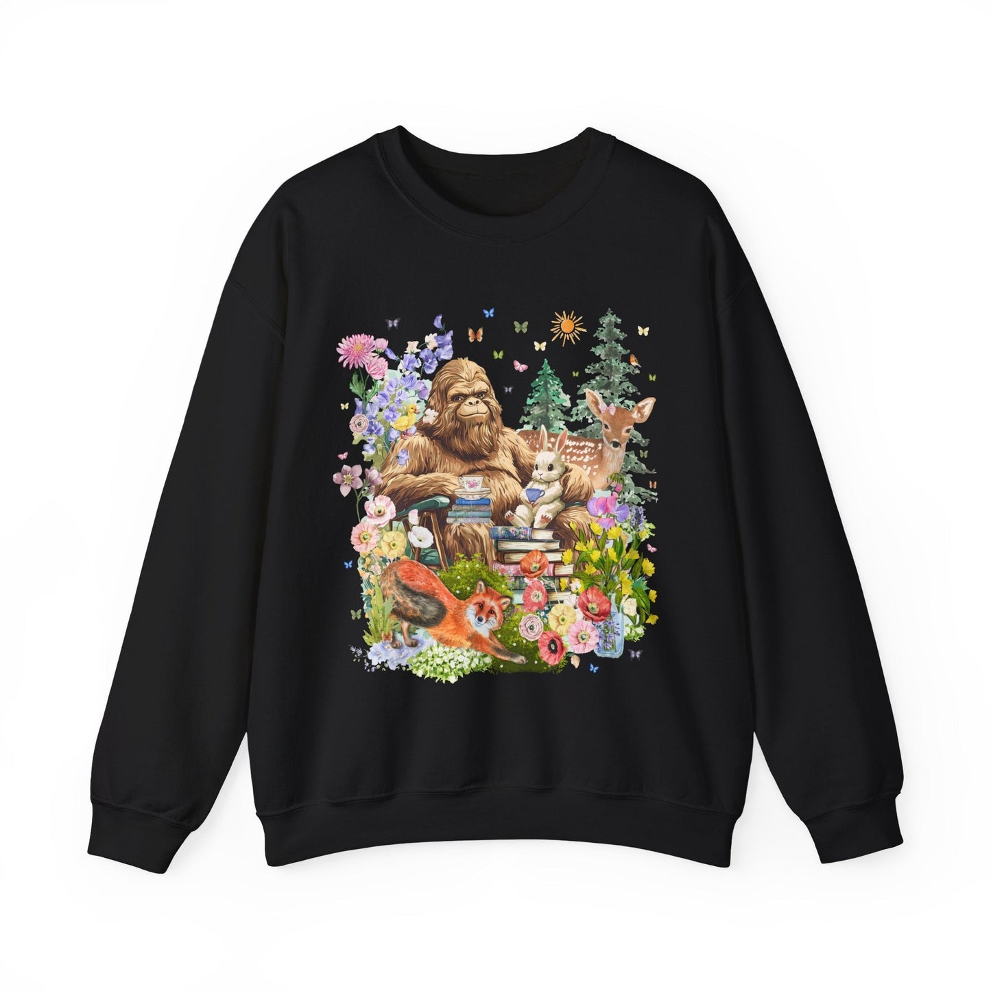 Boho Sasquatch Sweatshirt with Spring Animals