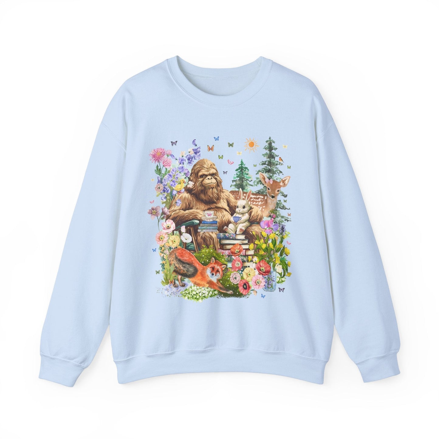 Boho Sasquatch Sweatshirt with Spring Animals
