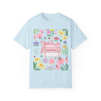 Book Lover Tee Shirt with Flowers
