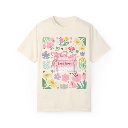 Book Lover Tee Shirt with Flowers