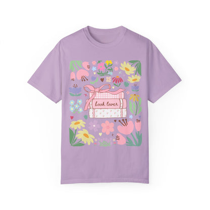 Book Lover Tee Shirt with Flowers