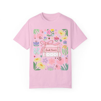 Book Lover Tee Shirt with Flowers