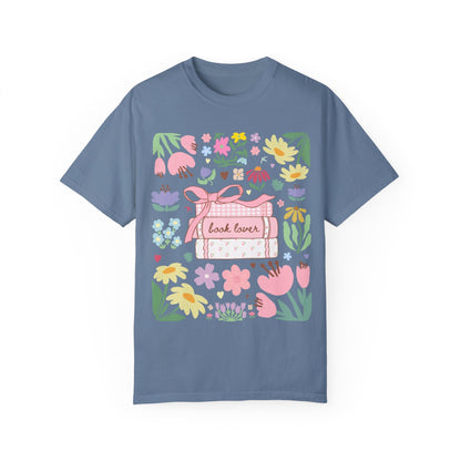 Book Lover Tee Shirt with Flowers