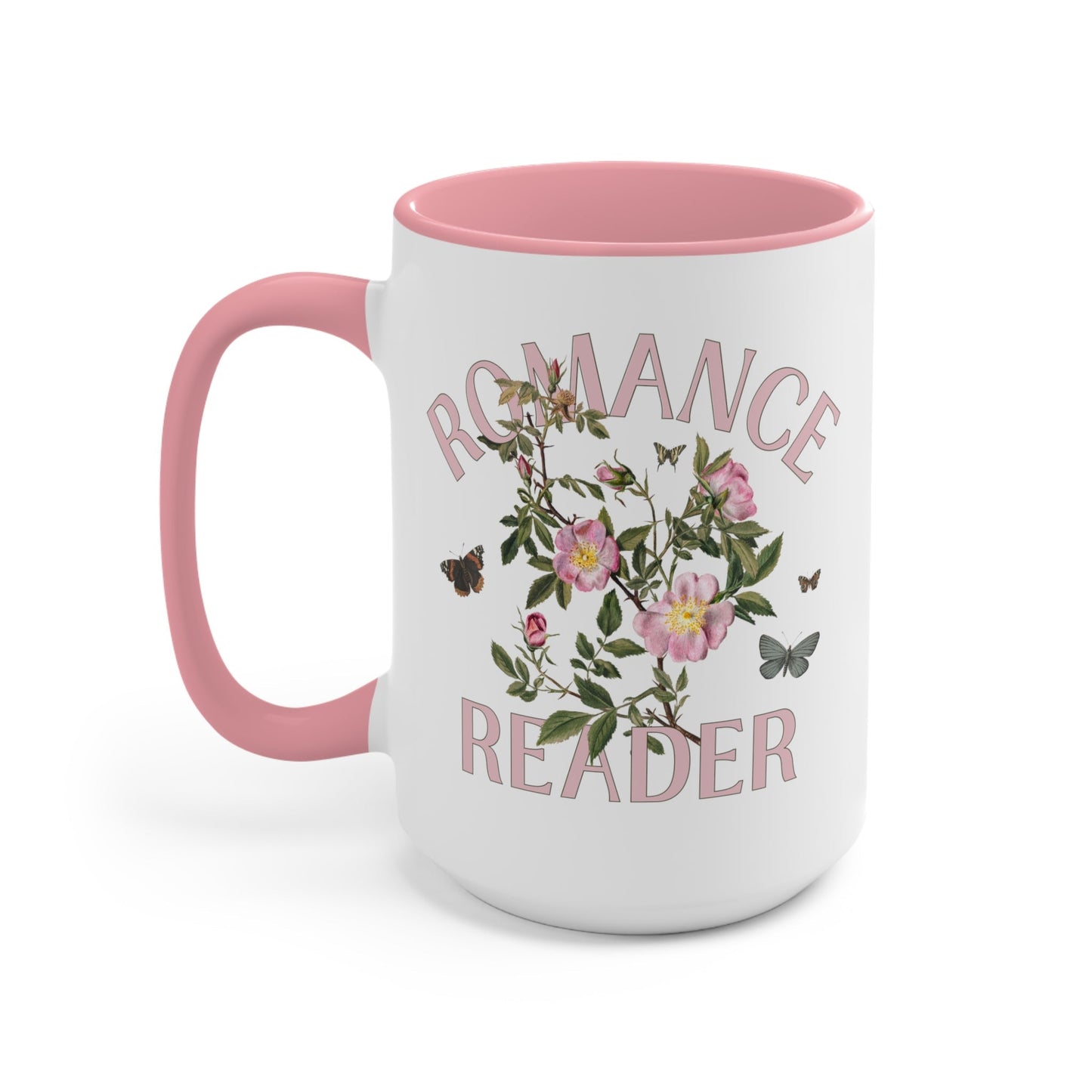 Bookish Floral Coffee Mug for Romance Reader: Vintage Botanical Mug with Butterflies
