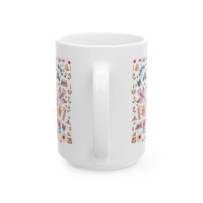 Bookish Folk Art Coffee Mug for Book Lover