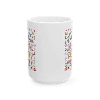 Bookish Folk Art Coffee Mug for Book Lover