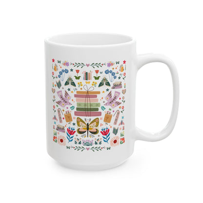 Bookish Folk Art Coffee Mug for Book Lover