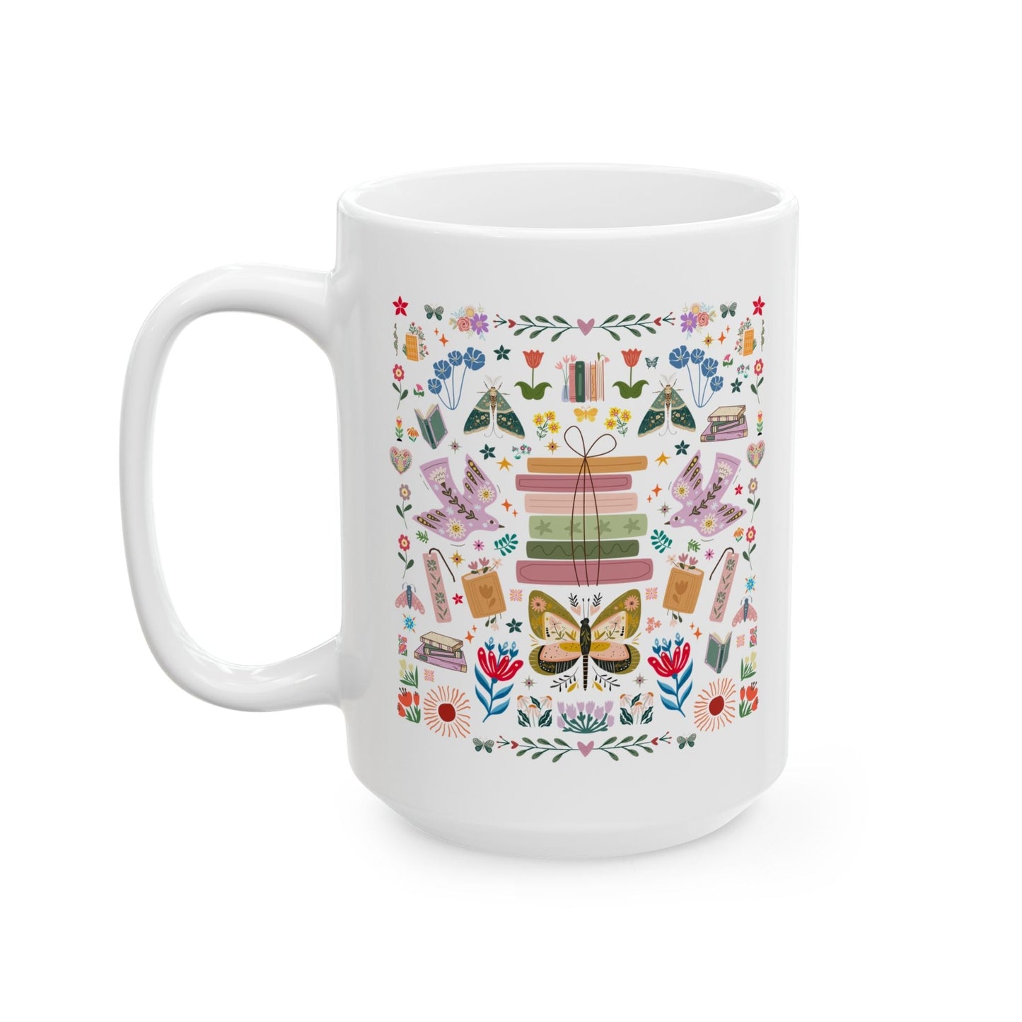 Bookish Folk Art Coffee Mug for Book Lover