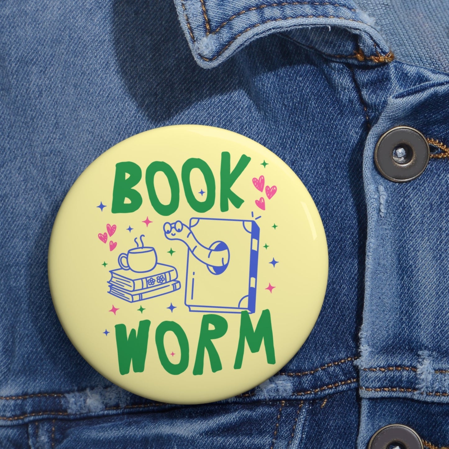 Bookworm Pinback Button