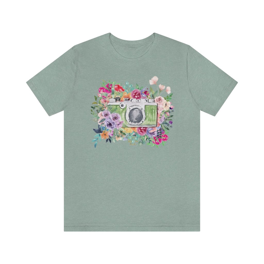 Camera Tee Shirt with Flowers