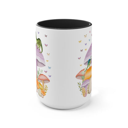 Coffee Mug with Dinosaurs and Mushrooms: 15 Oz Coffee Mug