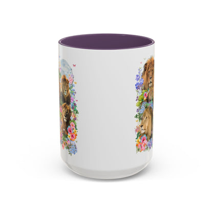 Colorful Big Cat Animal Lover Coffee Mug: Lions in Flowers