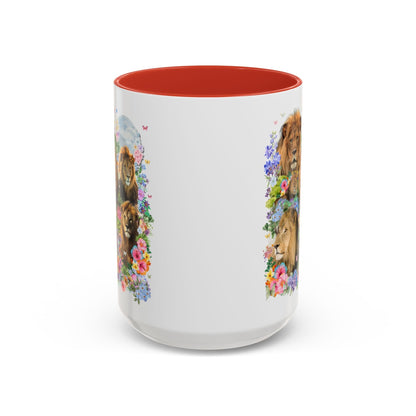Colorful Big Cat Animal Lover Coffee Mug: Lions in Flowers