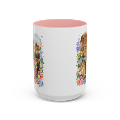 Colorful Big Cat Animal Lover Coffee Mug: Lions in Flowers