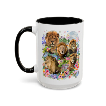 Colorful Big Cat Animal Lover Coffee Mug: Lions in Flowers