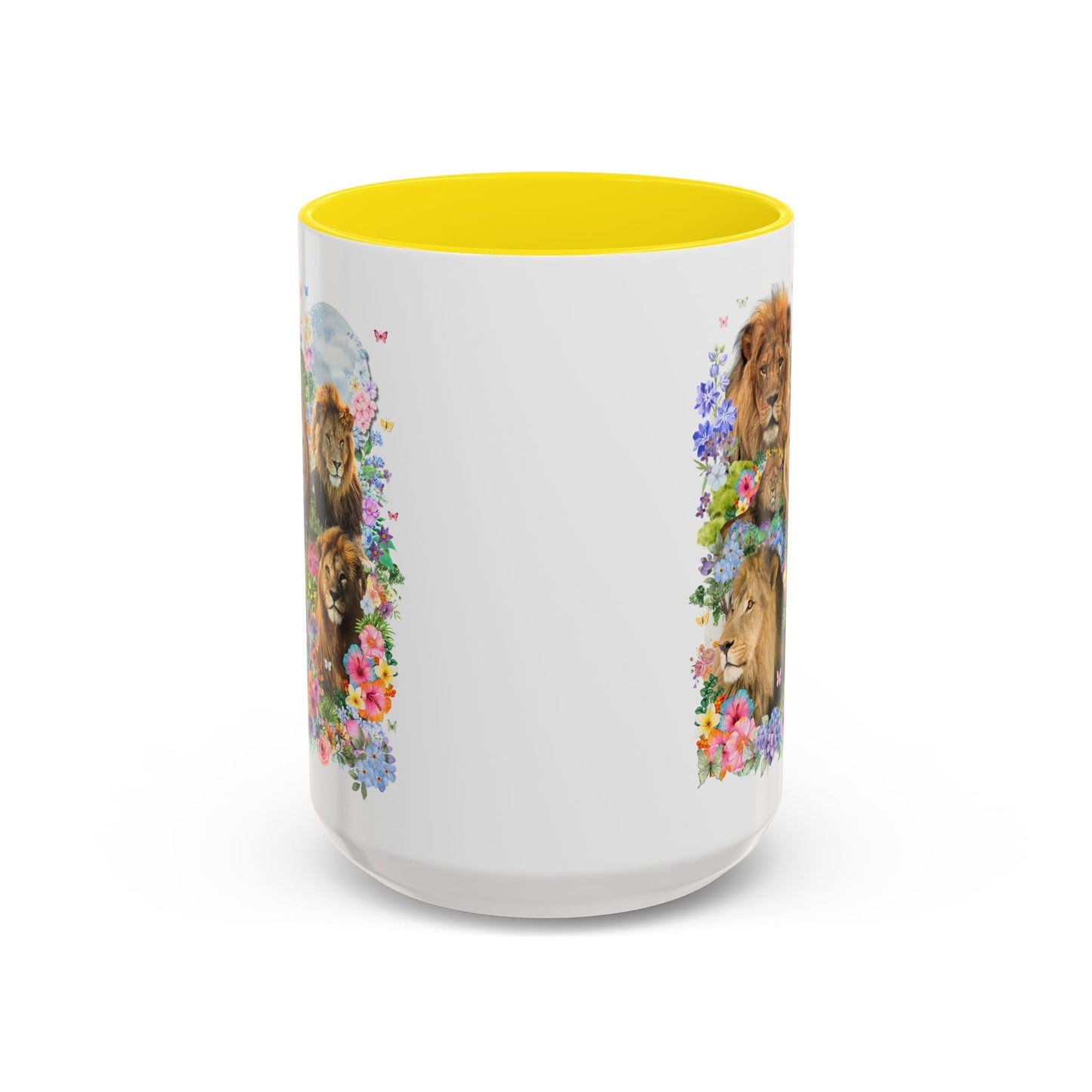 Colorful Big Cat Animal Lover Coffee Mug: Lions in Flowers