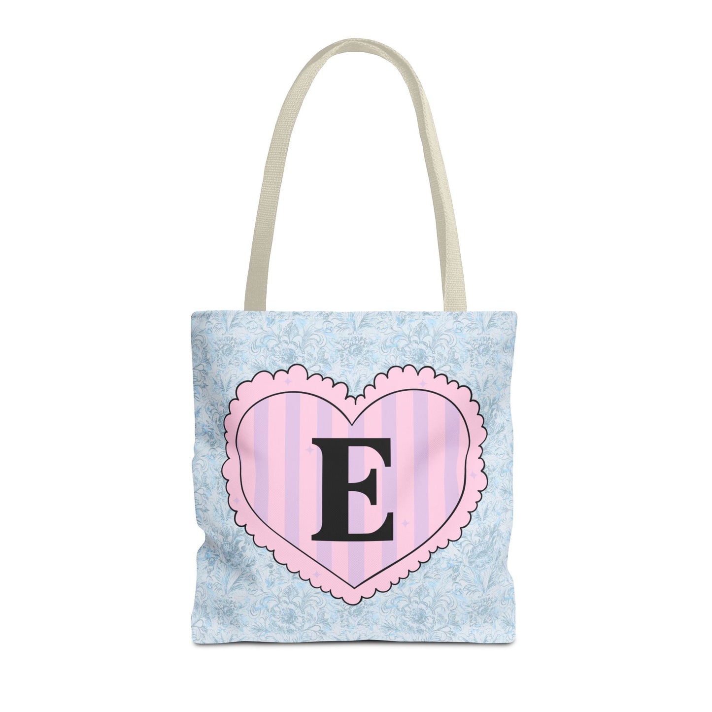 Colorful Plaid Tote Bag with Initial for Best Friend or Sister, Cute Striped Floral Tote Bag with Heart, Tote Bag with Letter: E