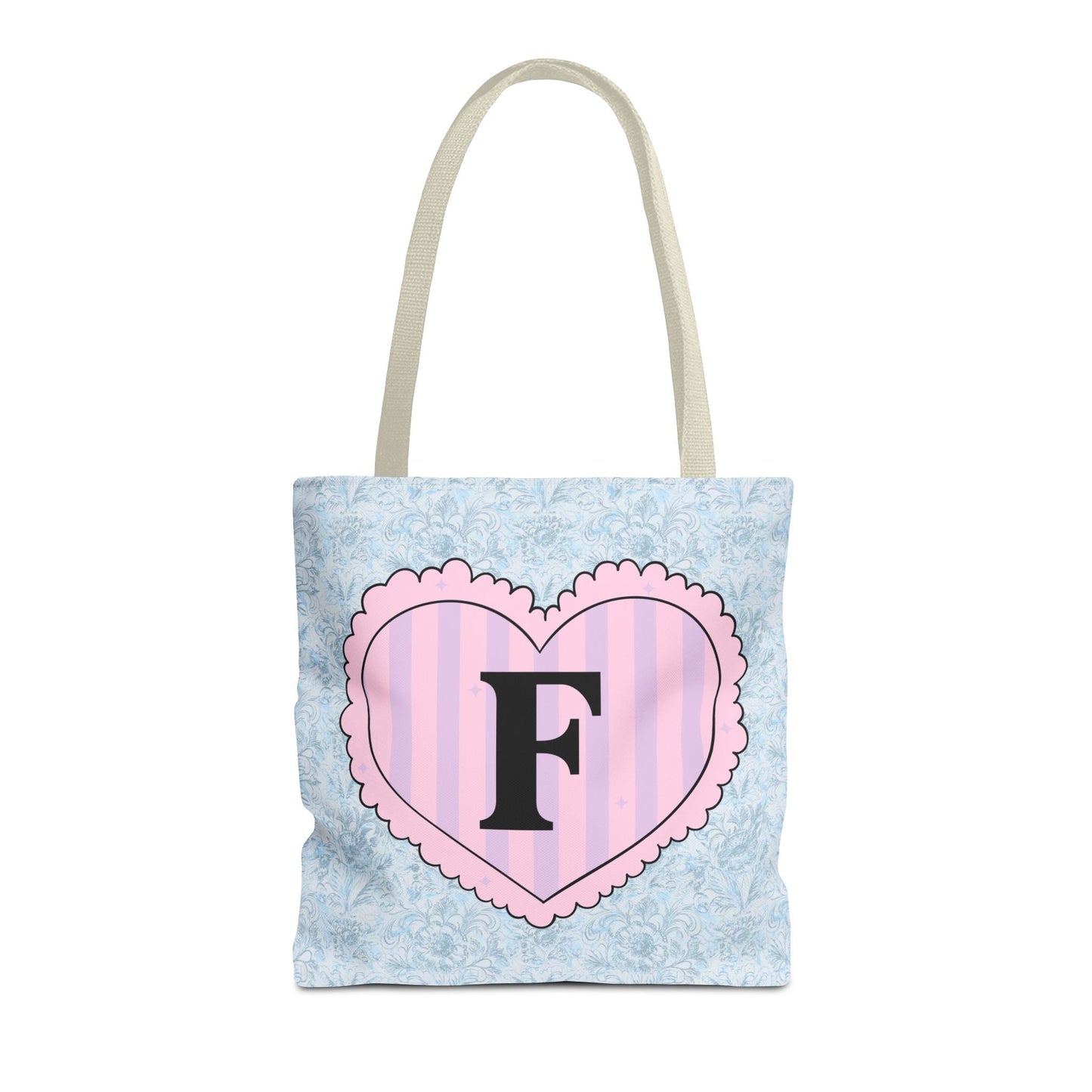 Colorful Plaid Tote Bag with Initial for Best Friend or Sister, Cute Striped Floral Tote Bag with Heart, Tote Bag with Letter: F