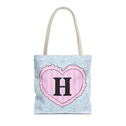 Colorful Plaid Tote Bag with Initial for Best Friend or Sister, Cute Striped Floral Tote Bag with Heart, Tote Bag with Letter: H