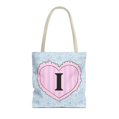Colorful Plaid Tote Bag with Initial for Best Friend or Sister, Cute Striped Floral Tote Bag with Heart, Tote Bag with Letter: I