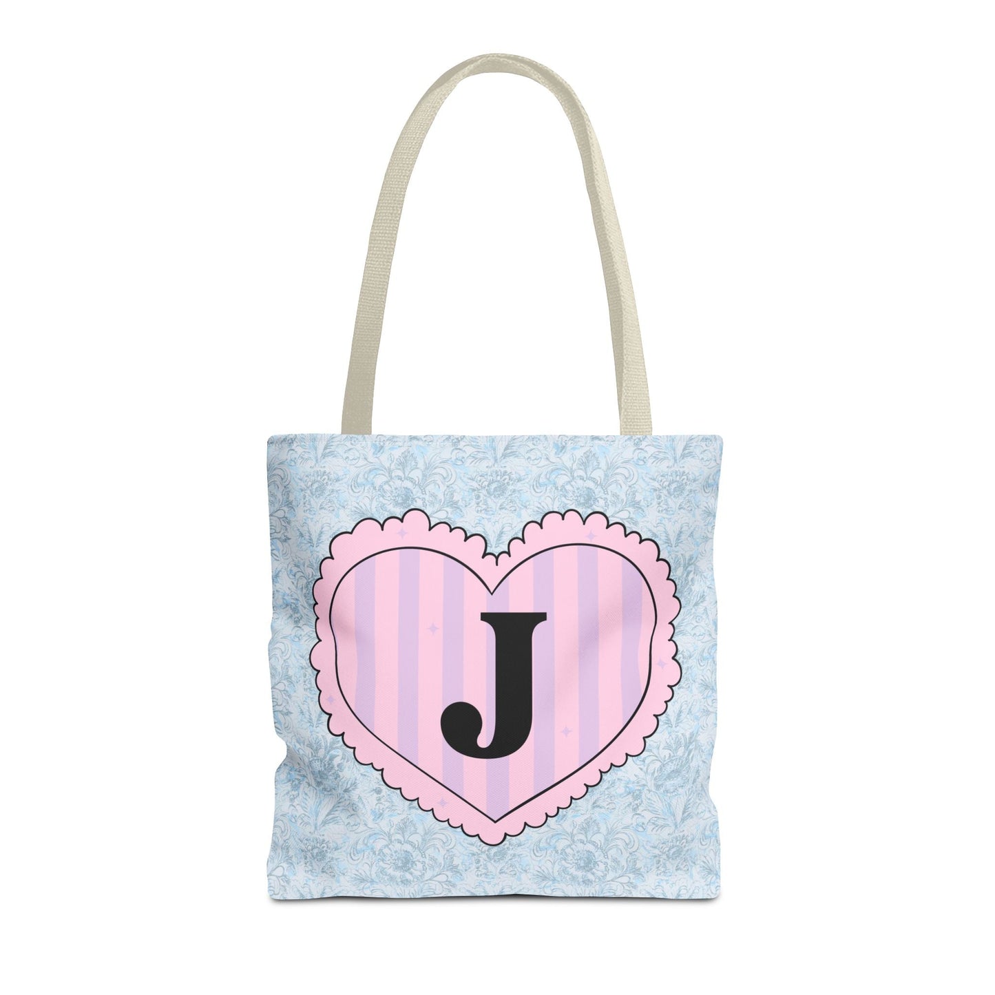 Colorful Plaid Tote Bag with Initial for Best Friend or Sister, Cute Striped Floral Tote Bag with Heart, Tote Bag with Letter: J