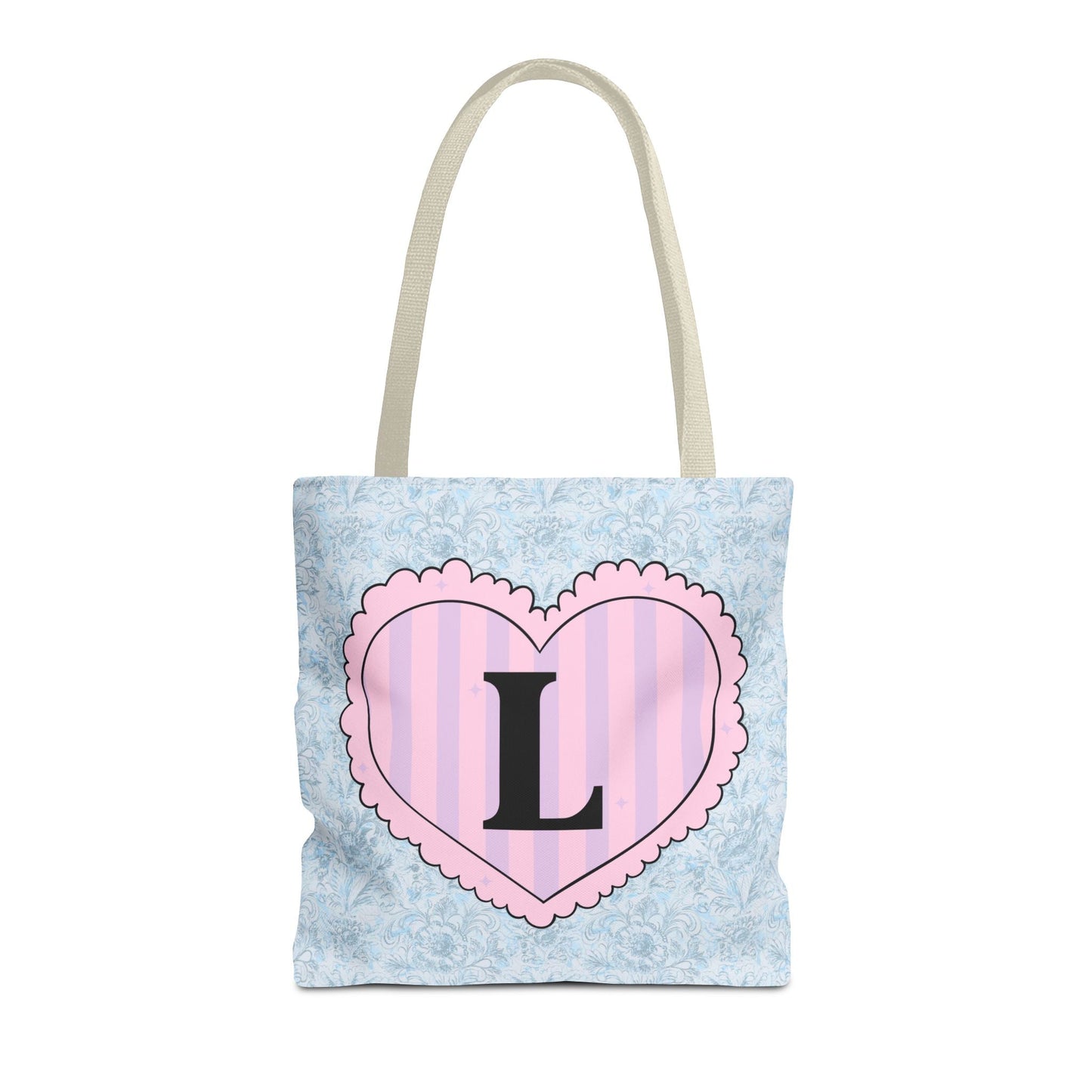 Colorful Plaid Tote Bag with Initial for Best Friend or Sister, Cute Striped Floral Tote Bag with Heart, Tote Bag with Letter: L