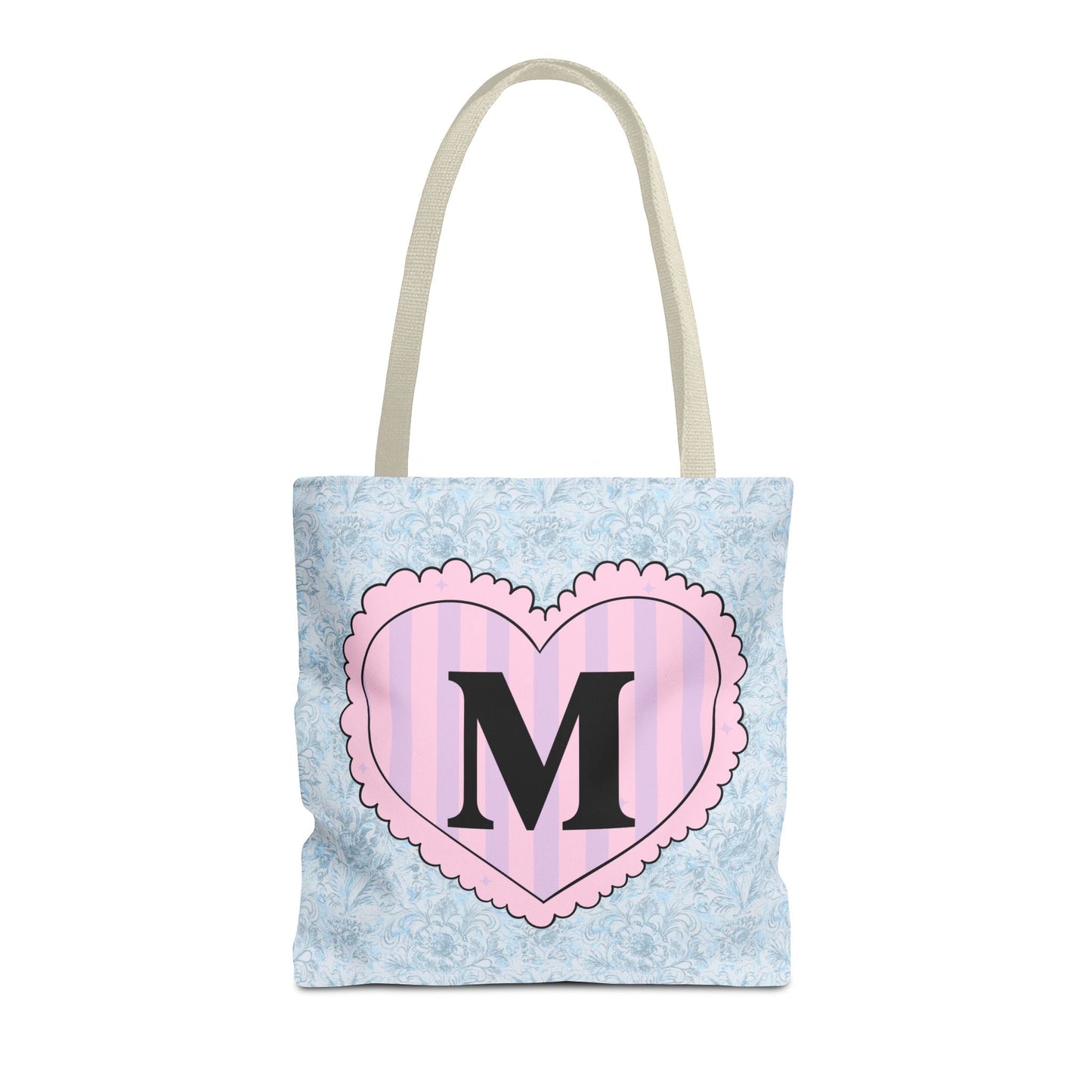 Colorful Plaid Tote Bag with Initial for Best Friend or Sister, Cute Striped Floral Tote Bag with Heart, Tote Bag with Letter: M
