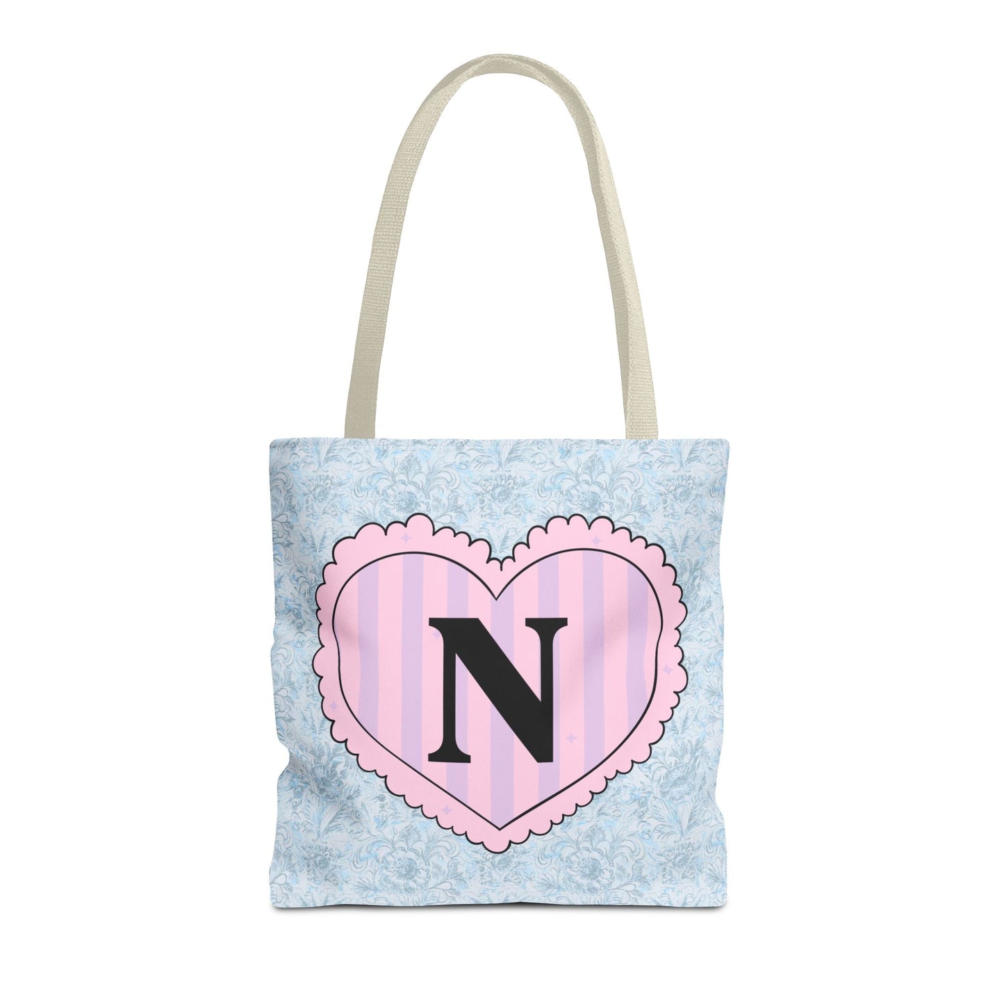 Colorful Plaid Tote Bag with Initial for Best Friend or Sister, Cute Striped Floral Tote Bag with Heart, Tote Bag with Letter: N