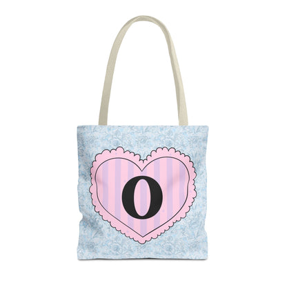 Colorful Plaid Tote Bag with Initial for Best Friend or Sister, Cute Striped Floral Tote Bag with Heart, Tote Bag with Letter: O