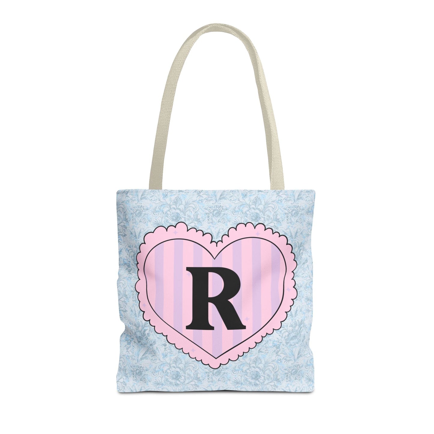 Colorful Plaid Tote Bag with Initial for Best Friend or Sister, Cute Striped Floral Tote Bag with Heart, Tote Bag with Letter: R