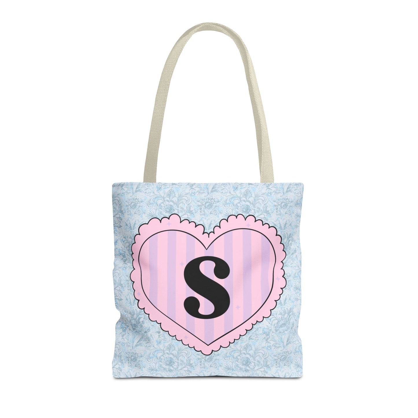 Colorful Plaid Tote Bag with Initial for Best Friend or Sister, Cute Striped Floral Tote Bag with Heart, Tote Bag with Letter: S