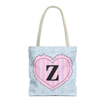 Colorful Plaid Tote Bag with Initial for Best Friend or Sister, Cute Striped Floral Tote Bag with Heart, Tote Bag with Letter: Z