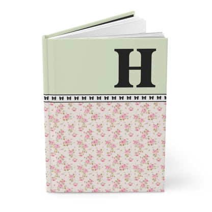 Pink Floral Notebook with Initial and Bows: H