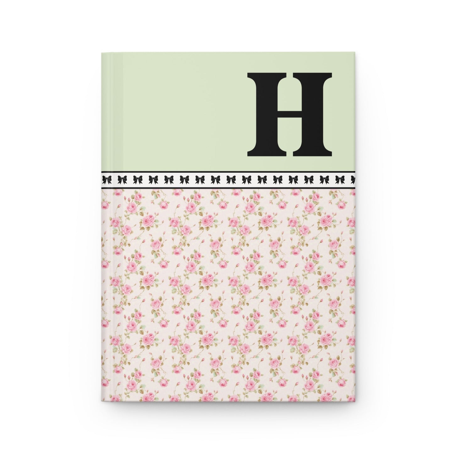 Pink Floral Notebook with Initial and Bows: H