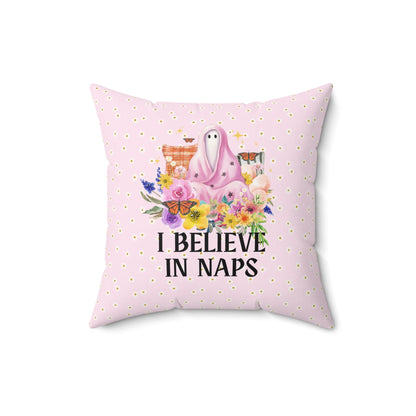 Cozy Whimsigoth Pillow with Floral Ghost: I Believe in Naps | Reversible Boho Butterfly Pillow,
