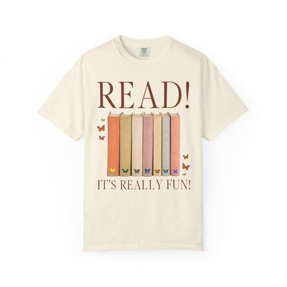 Cute Bookworm Tee Shirt with Butterflies: Read!