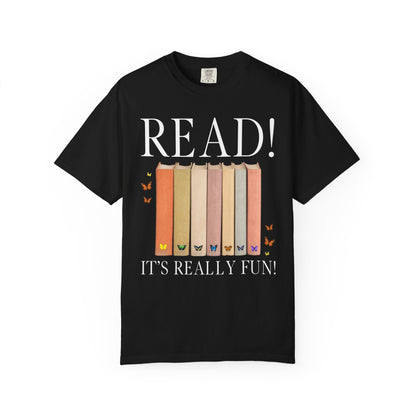 Cute Bookworm Tee Shirt with Butterflies: Read!
