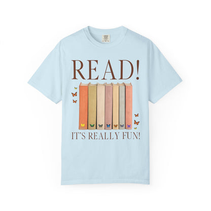 Cute Bookworm Tee Shirt with Butterflies: Read!