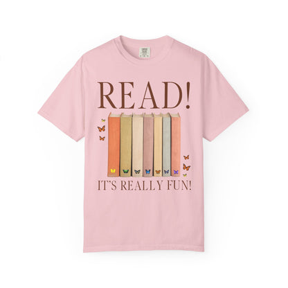 Cute Bookworm Tee Shirt with Butterflies: Read!